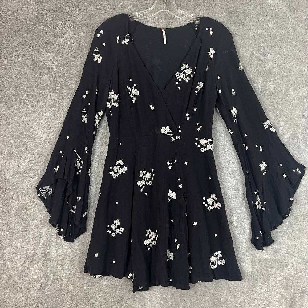 Free People Jasmine Mini Dress Womens‎ 4 Floral Embroidered Boho Witchy